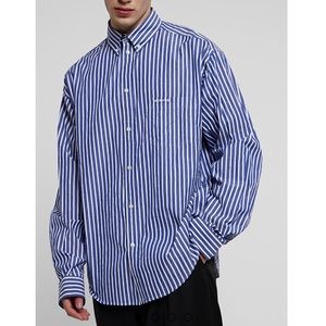 Balenciaga Blue and White Striped Casual Button Down Shirt